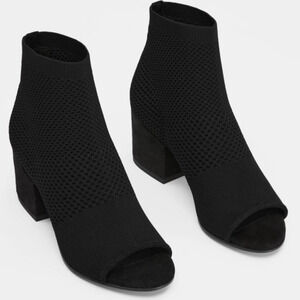 Eileen Fisher Croft Stretch Knit Open Toe Bootie In Black Size 9